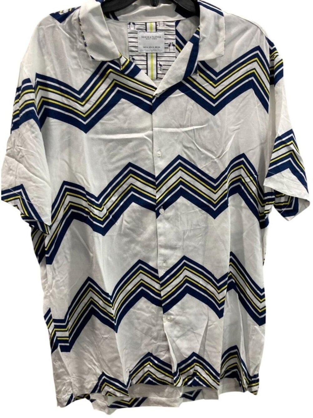 Denim & Flower Ricky Singh Button Up Shirt XL White Chevron Cabana Beach Resort